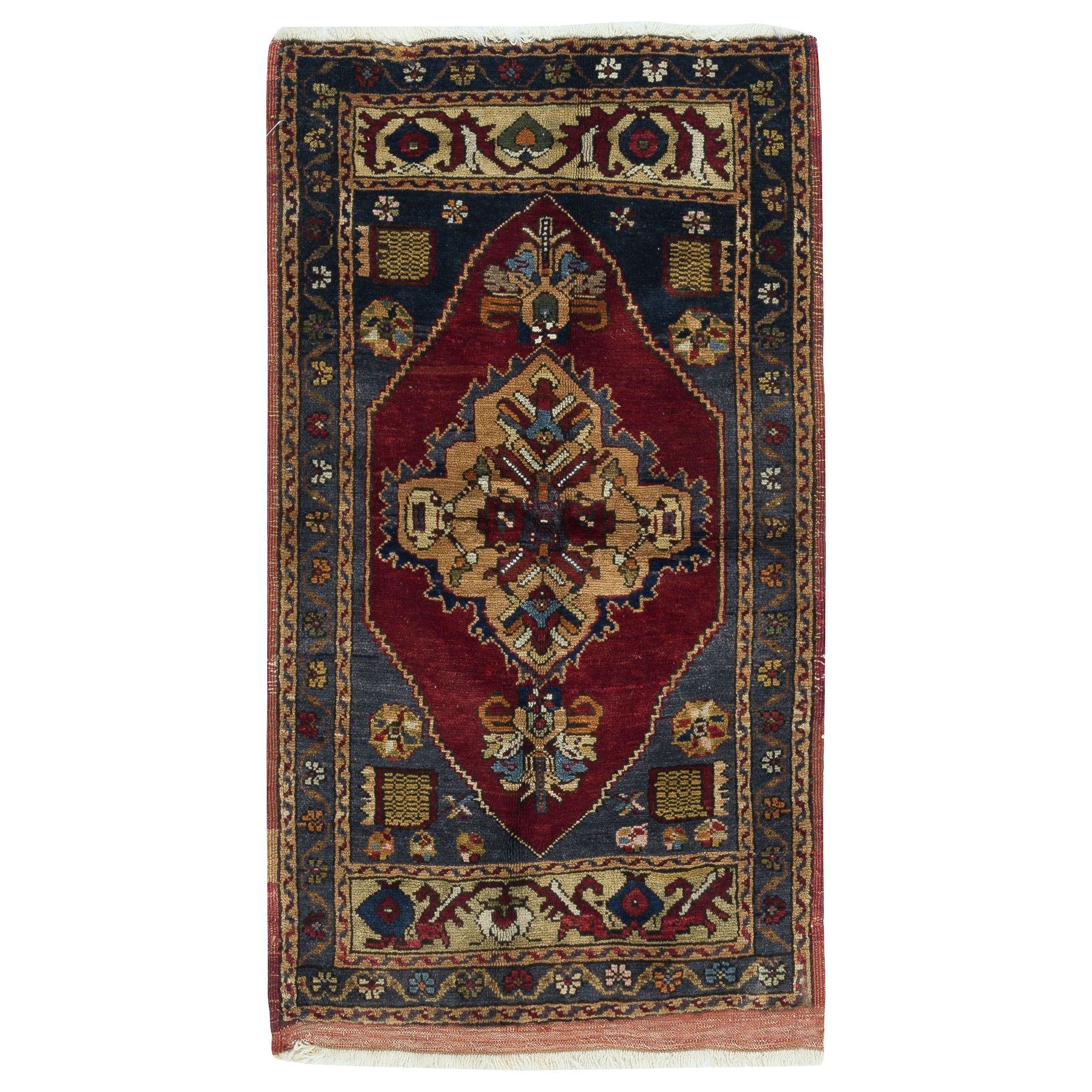 23x40 in Vintage-Akzent-Teppich. 100% Wolle. Traditioneller handgefertigter türkischer Scatter-Teppich
