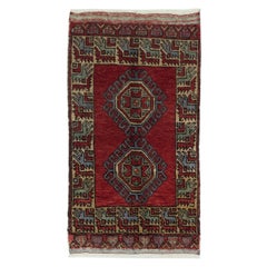 23x38 in One-of-a-kind Vintage Handknotted Accent Rug in Dark Red, 100% Wool