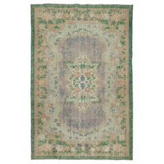 5.8x8.8 Ft Decorative Vintage Hand Knotted Turkish Rug in Shades of Green (tapis turc vintage noué à la main dans des tons verts)