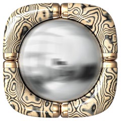 "Candice" Convex Wall Mirror with Bronze Details, Handmade, Istanbul