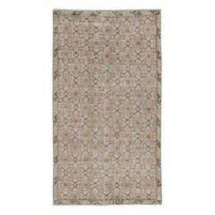 3.7x6.7 Ft Vintage Handmade Pink Turkish Accent Rug with Floral Design (Tapis d'accent turc rose à motifs floraux)