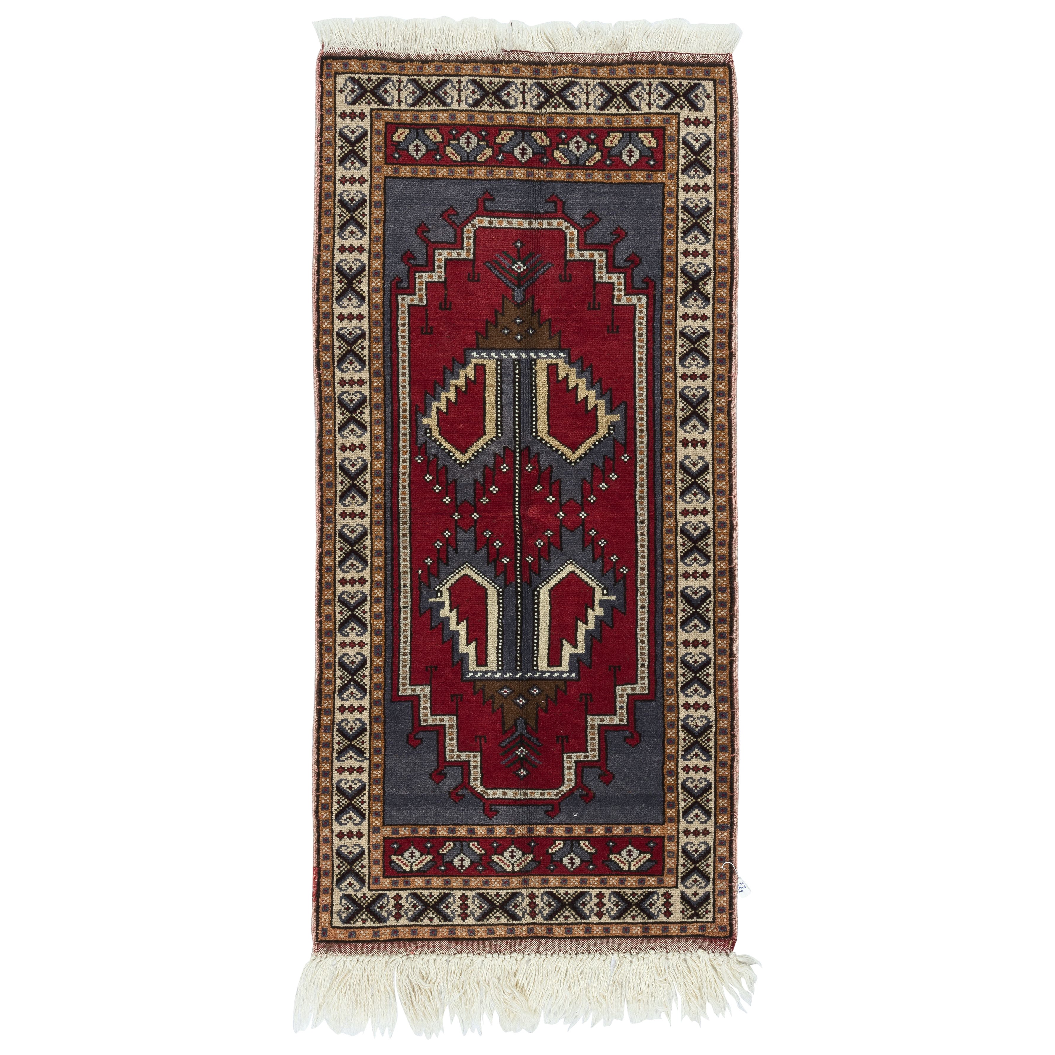 29x60 in Traditional Vintage Handmade Turkish Accent Rug Made of Wool