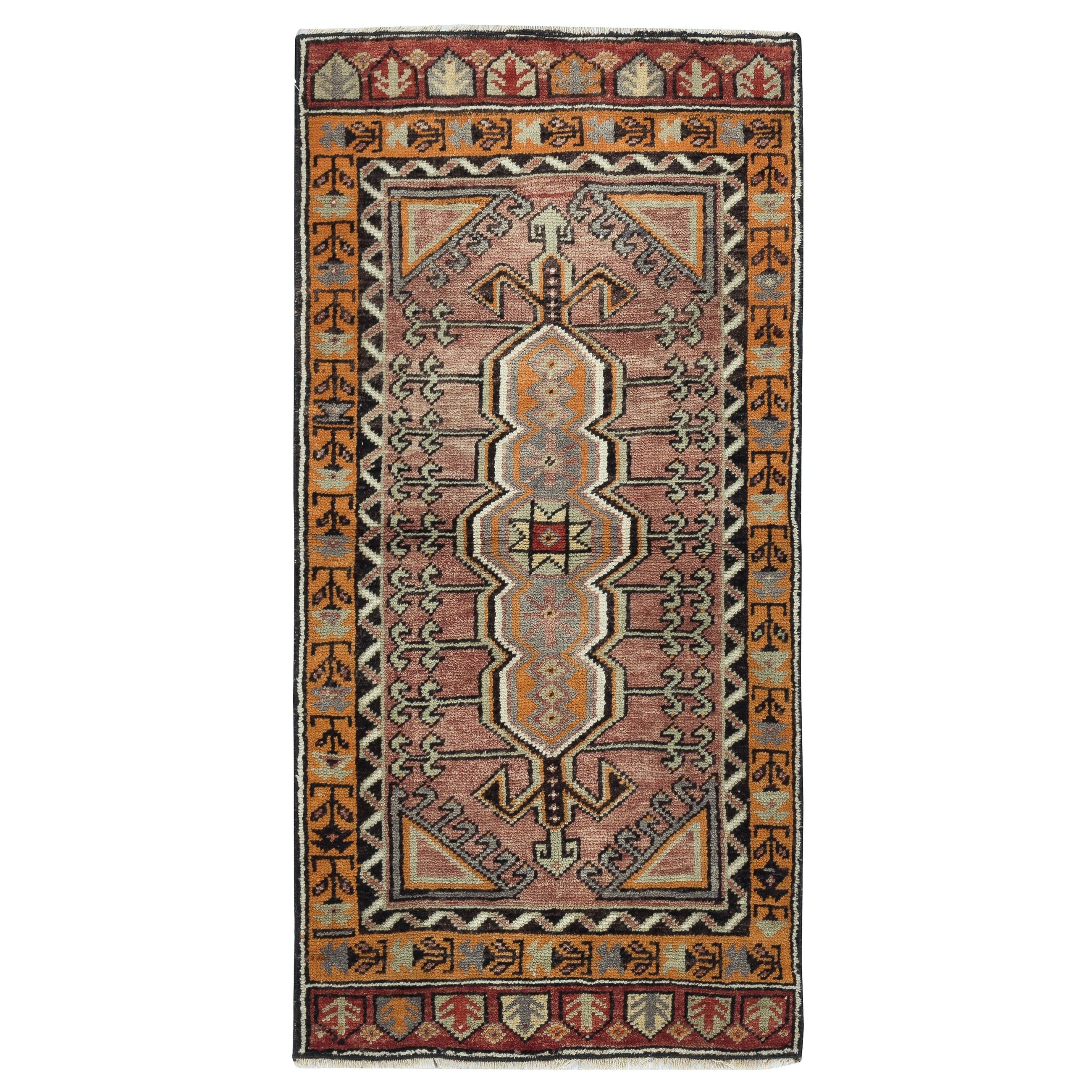 22x45 in Vintage Scatter Rug. One of a Kind Turkish Accent Rug. Door Mat