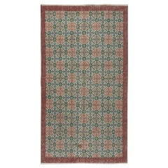 Tappeto d'accento turco vintage fatto a mano con design floreale, 4x7 Ft, unico nel suo genere