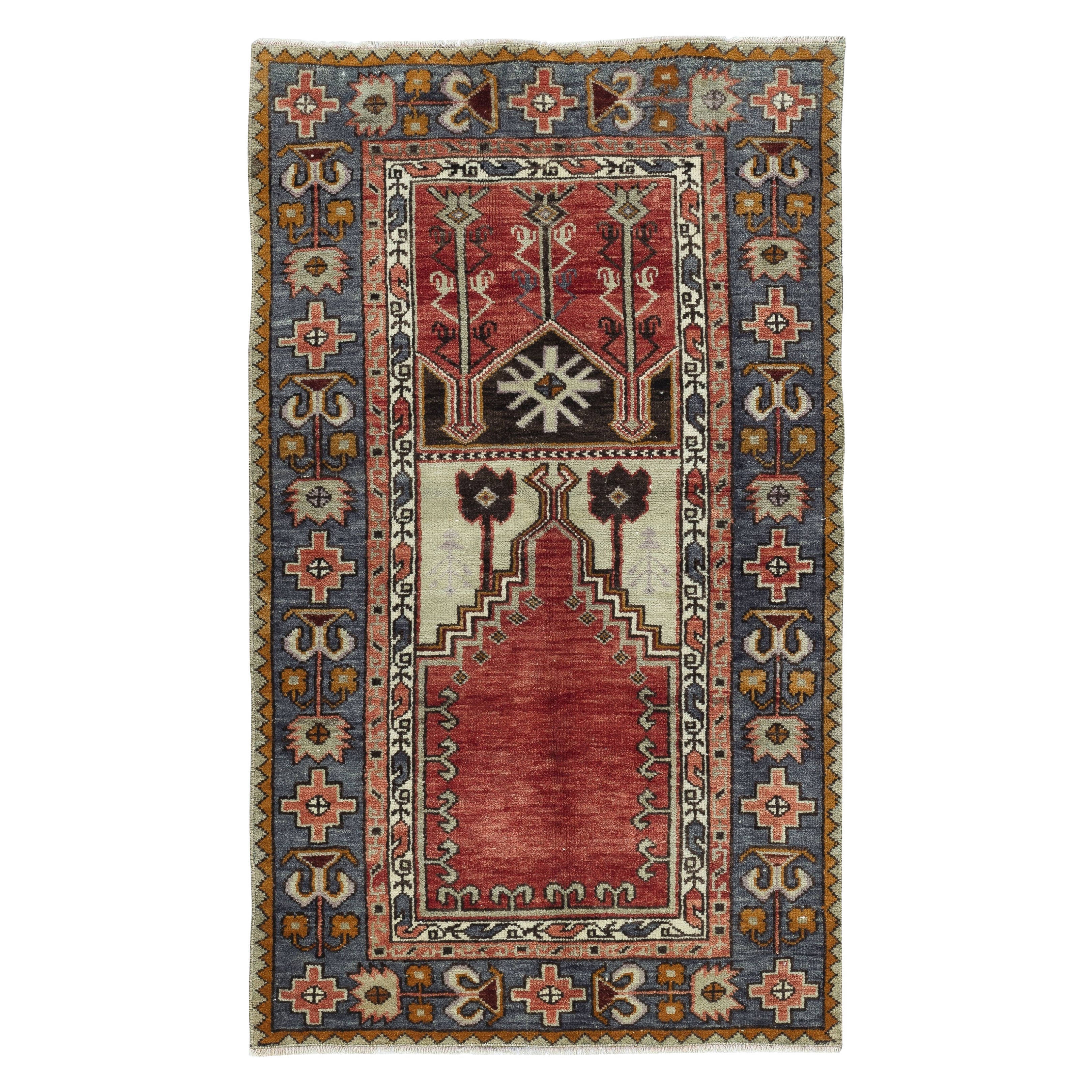 32x54 in Vintage Handmade Turkish Konya Prayer Rug, 100% Wool