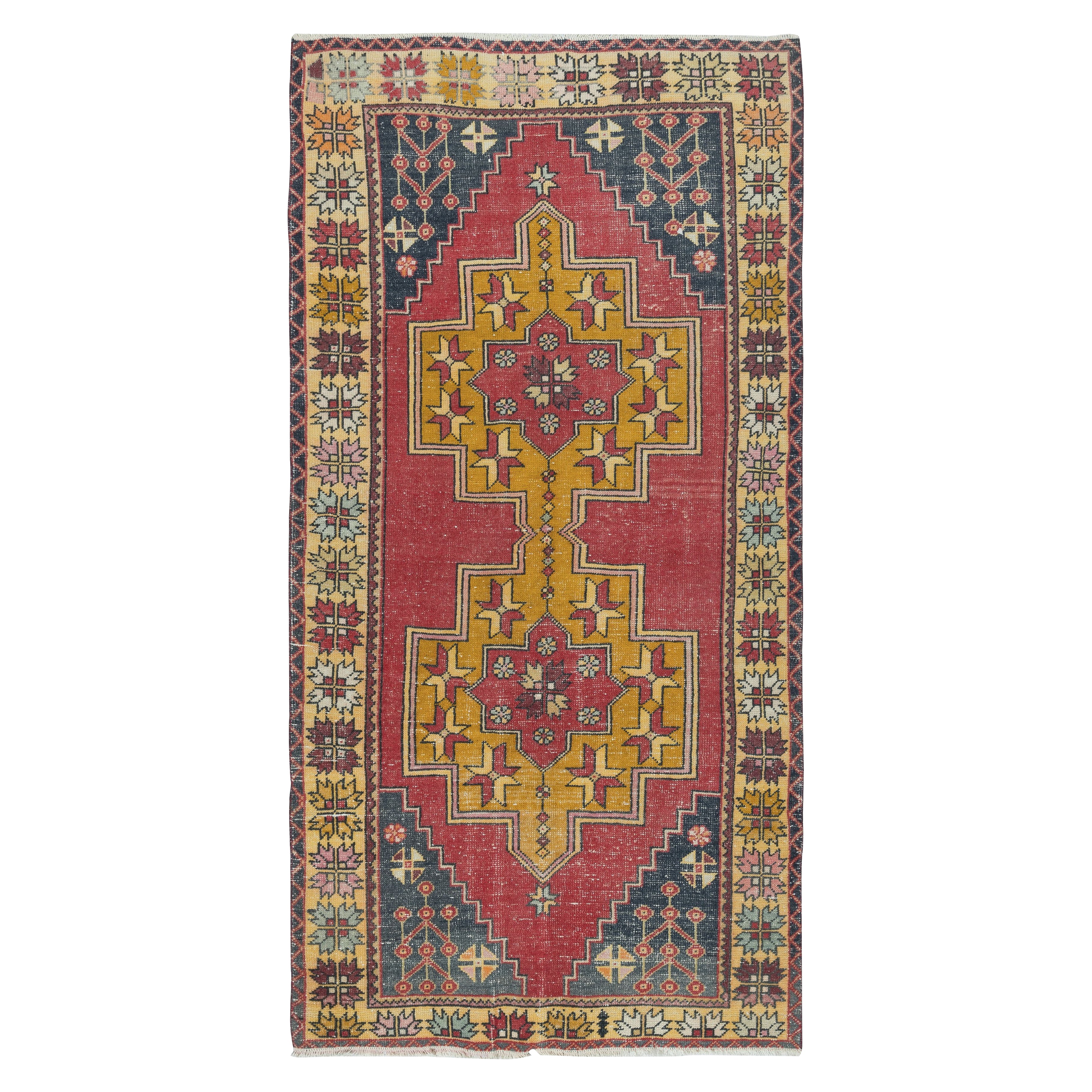 4.2x8.6 Ft Unique Hand Knotted Vintage Turkish Oriental Rug. 100% Wool