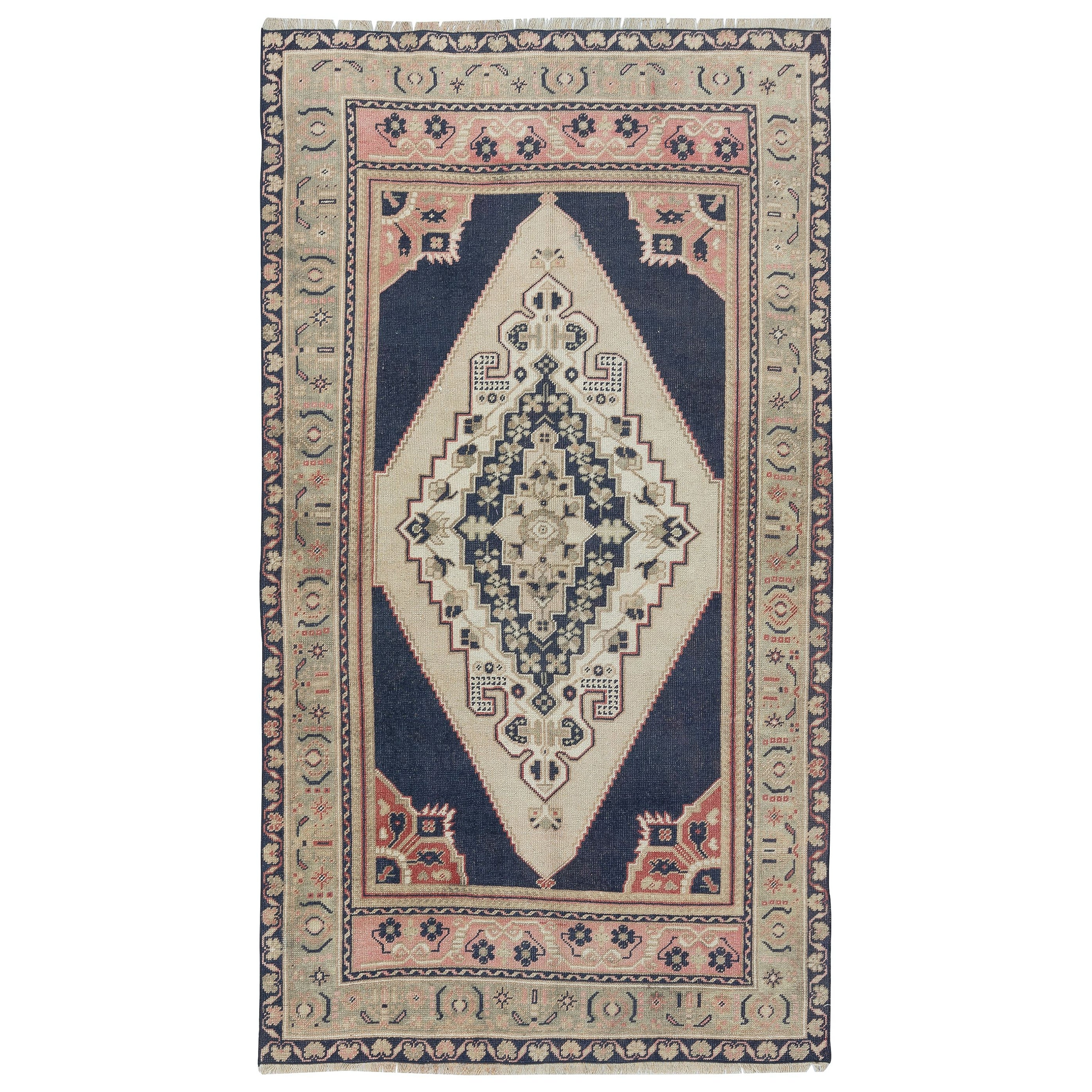 4x7 Ft One of a kind Vintage Handmade Turkish Area Rug, 100% Wool