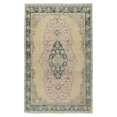 Tappeto turco vintage fatto a mano da 4,8x7,6 piedi con design a medaglione