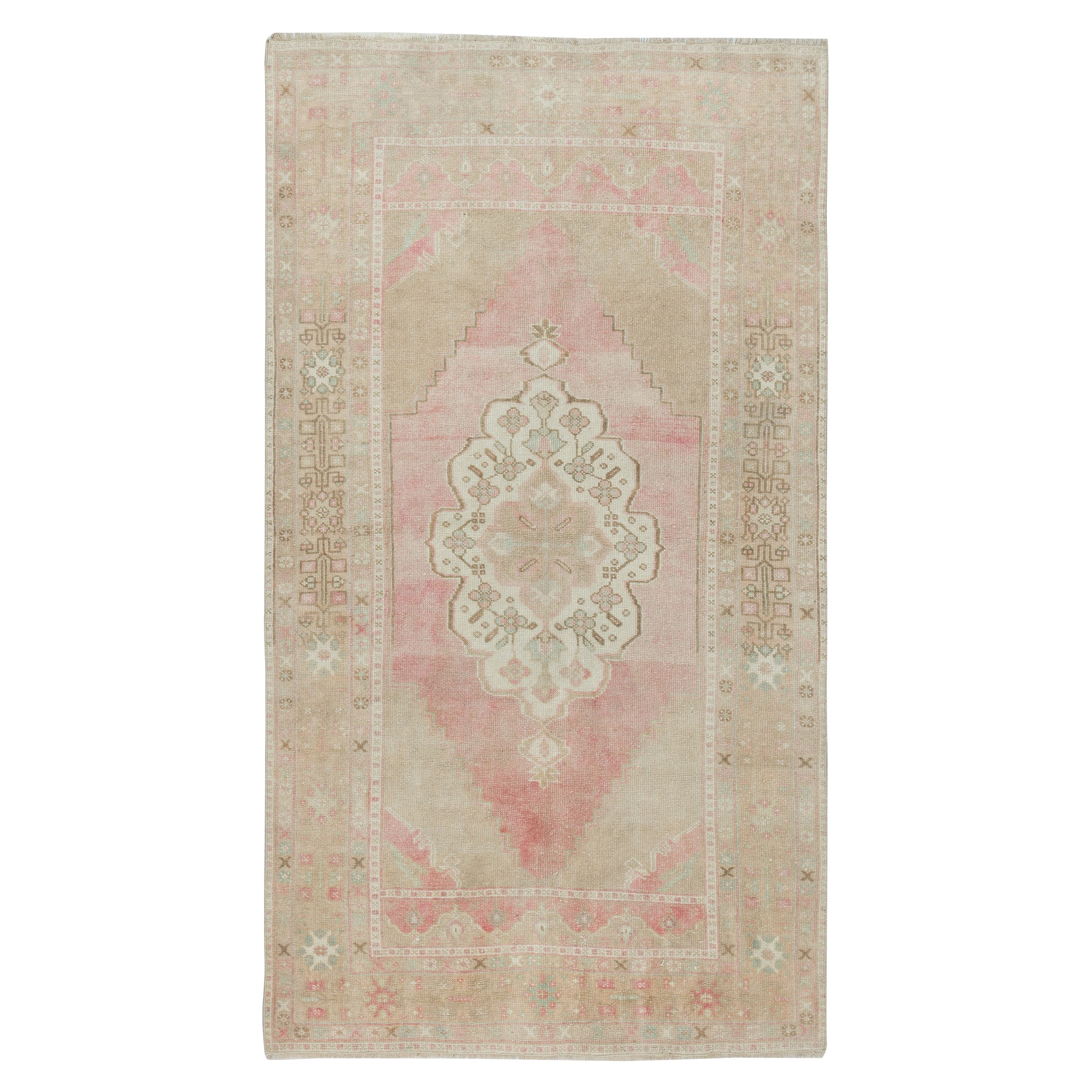 3.7x6.4 Ft Tapis Oriental Turc Vintage. Tapis unique fait à la main. 100% laine