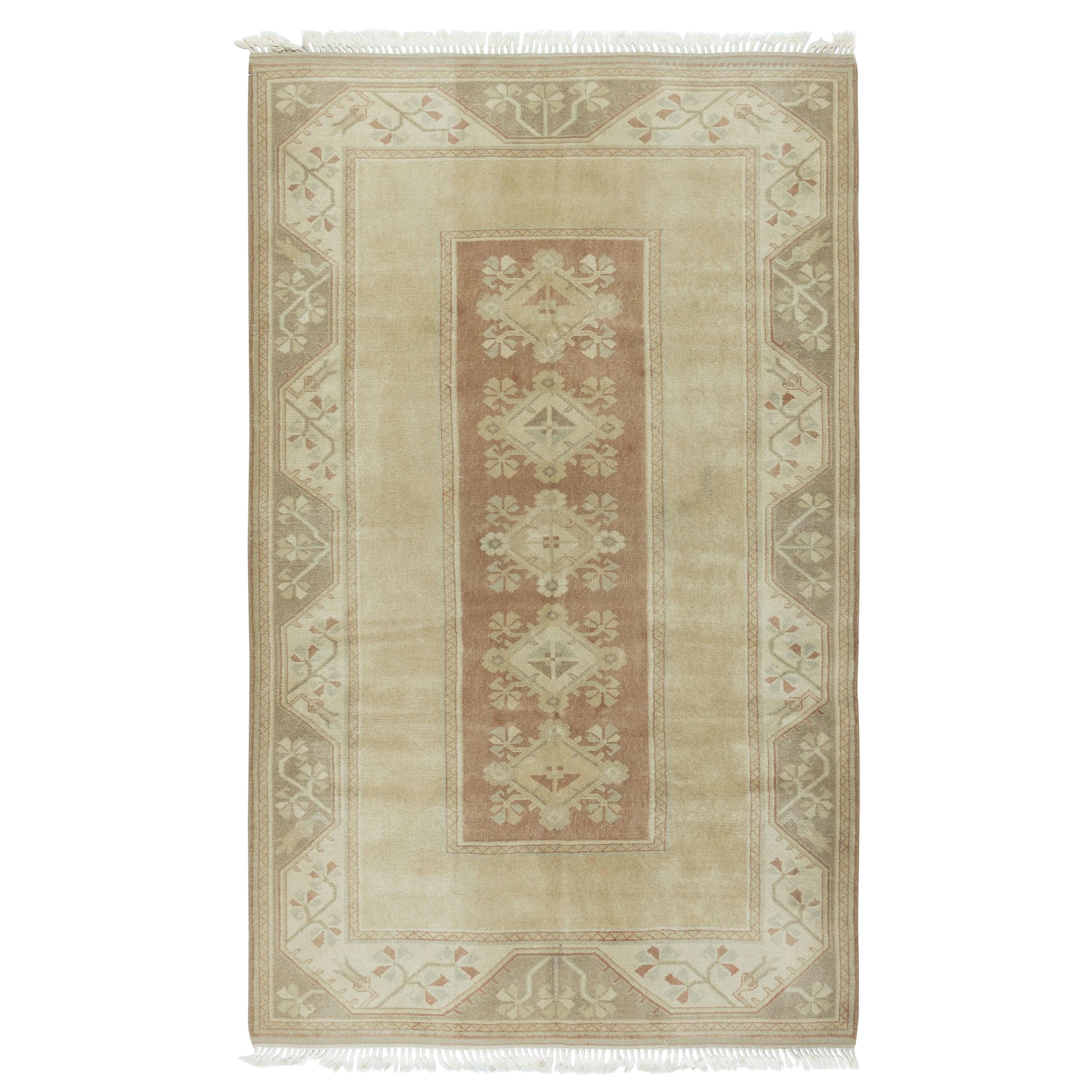 Alfombra Vintage Milas (Melas) 5,3x8,5 pies, colores terrosos suaves, 100% lana