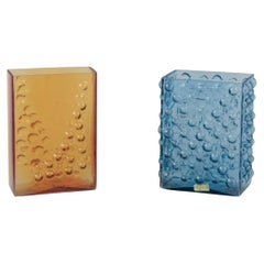 Fåglavik, Sweden. Two art glass vases with geometric, bubble relief.