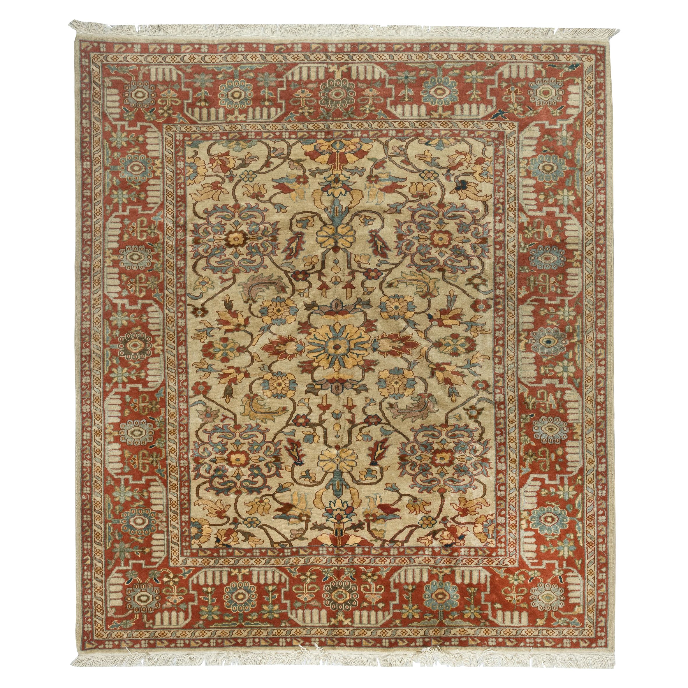 8x9.3 Ft Vintage Handmade Turkish Oushak Rug. 100% Wool. Excellent Condition