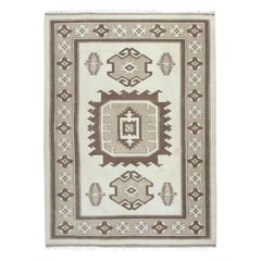 6.5x8.8 Ft Hand Knotted Vintage Turkish Rug in Beige and Brown Color. 100% Wool