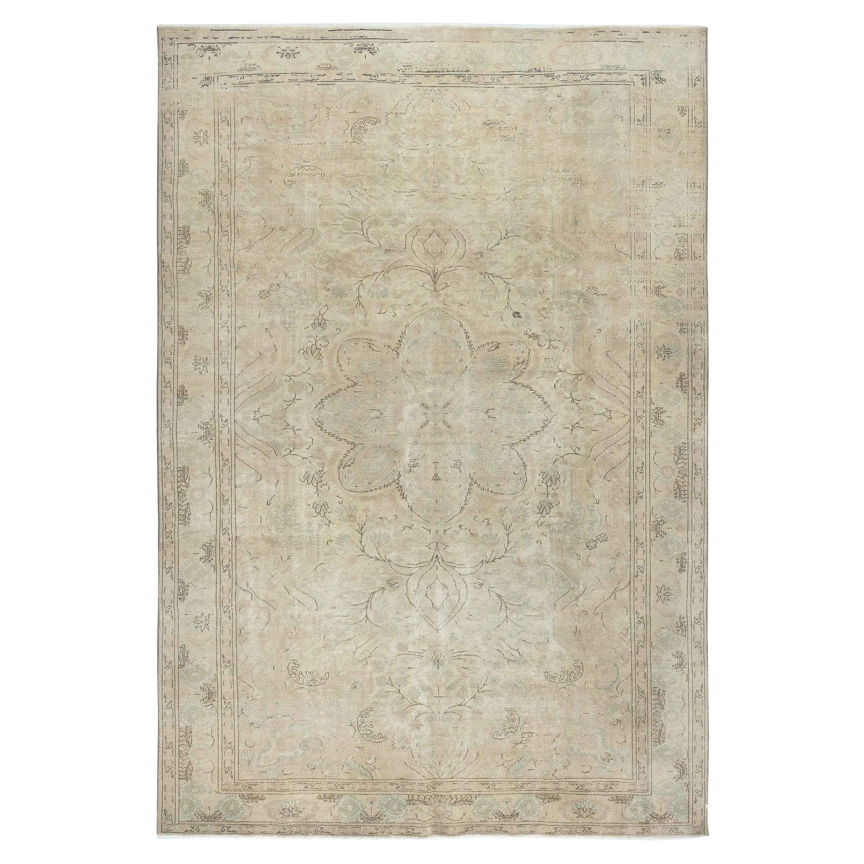 Alfombra turca vintage beige hecha a mano de 2,5 x 2,5 metros para decoración rústica y de granja