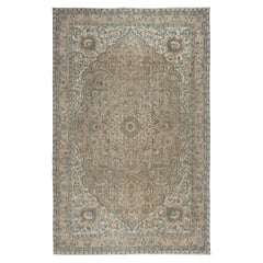 6.7x10.4 Ft Vintage Turkish Wool Area Rug in Muted Colors, Handmade Large Carpet