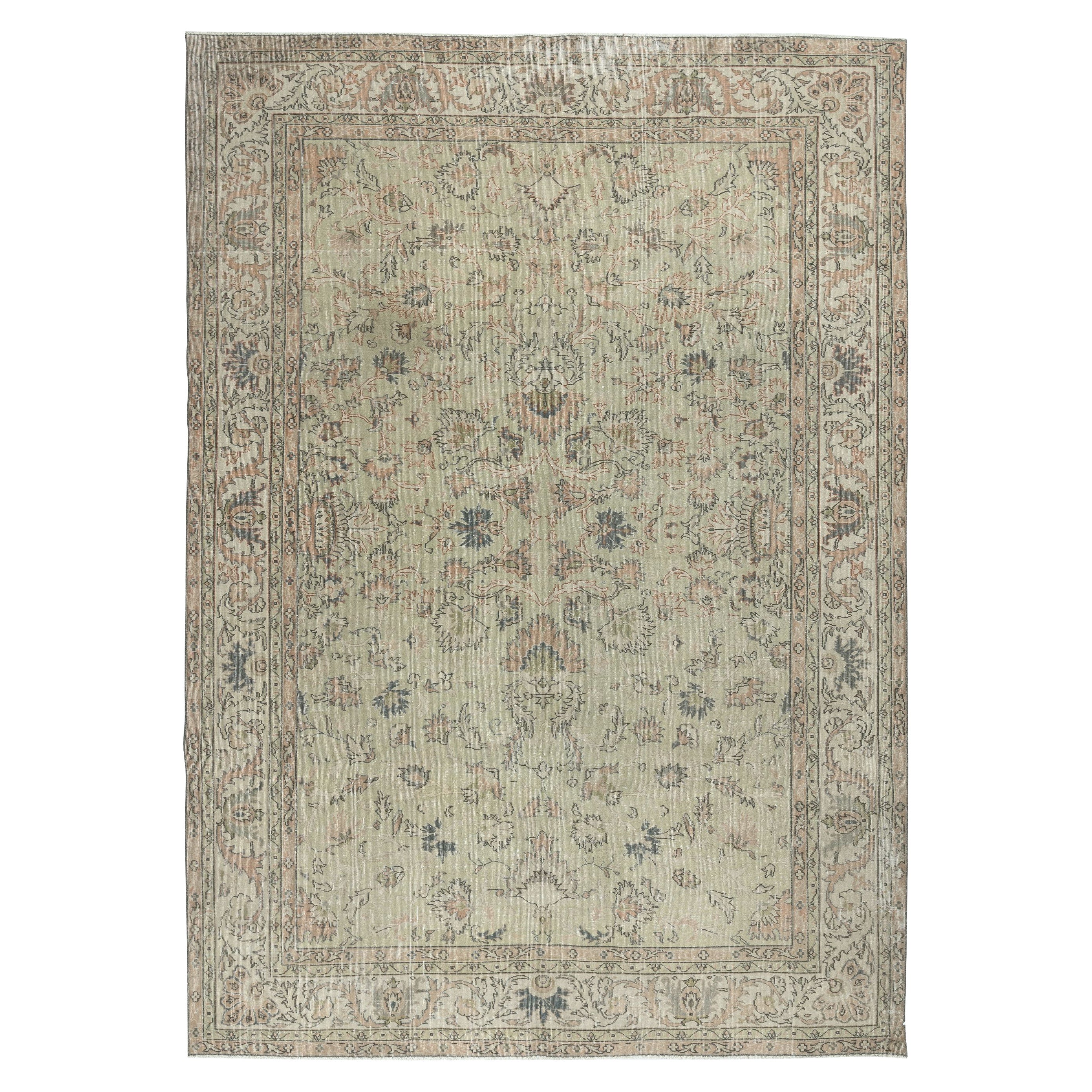 Tappeto turco annodato a mano 8x11 Ft con design floreale e morbido campo verde