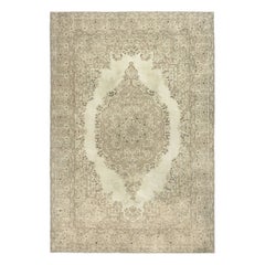 6.8x10 Ft One of a kind Vintage Beige Turkish Rug. Handmade Sun Faded Carpet