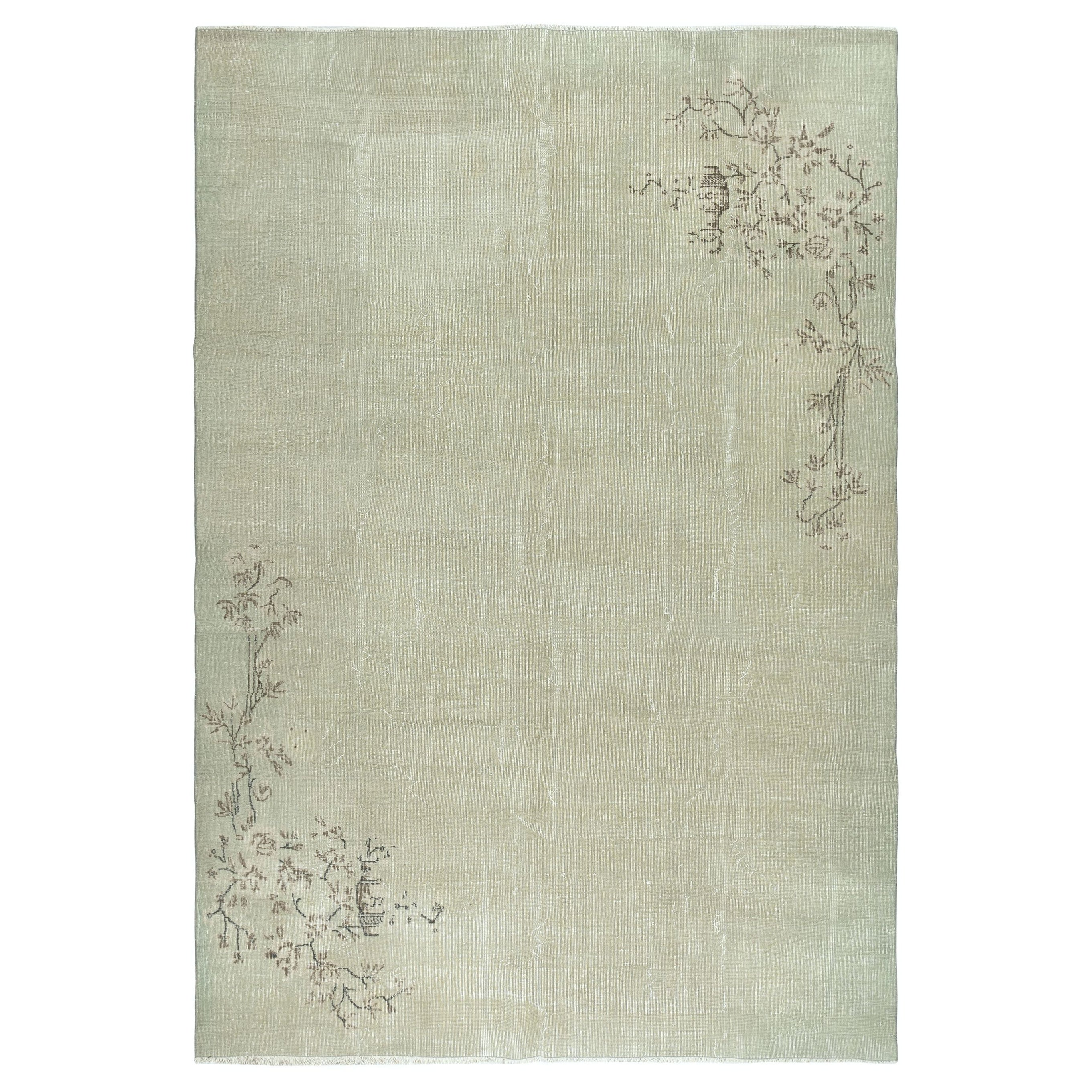6.7x9.8 Ft One of a kind Vintage Sun Faded Area Rug, Art Deco Handmade Carpet