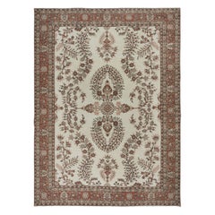Alfombra vintage única en beige y rojo. Alfombra turca hecha a mano