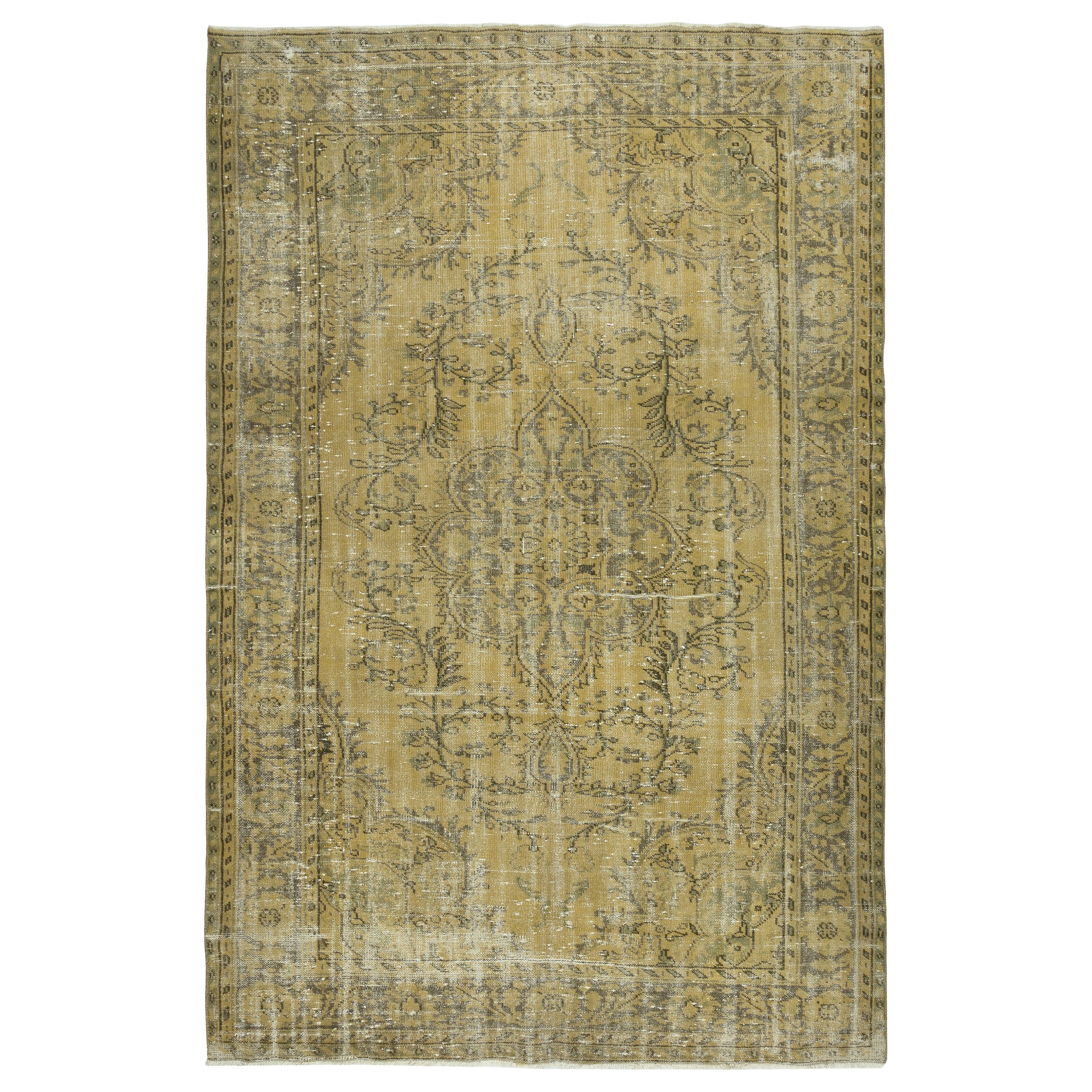 7x10.3 Ft Vintage Handmade Area Rug for Living Room. Sun Faded Turkish Carpet