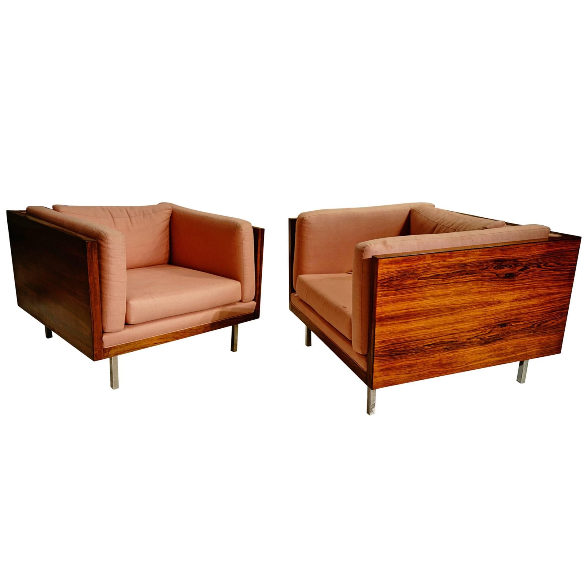 Extremely Rare Pair of Milo Baughman Rosewood Club Chairs For Sale