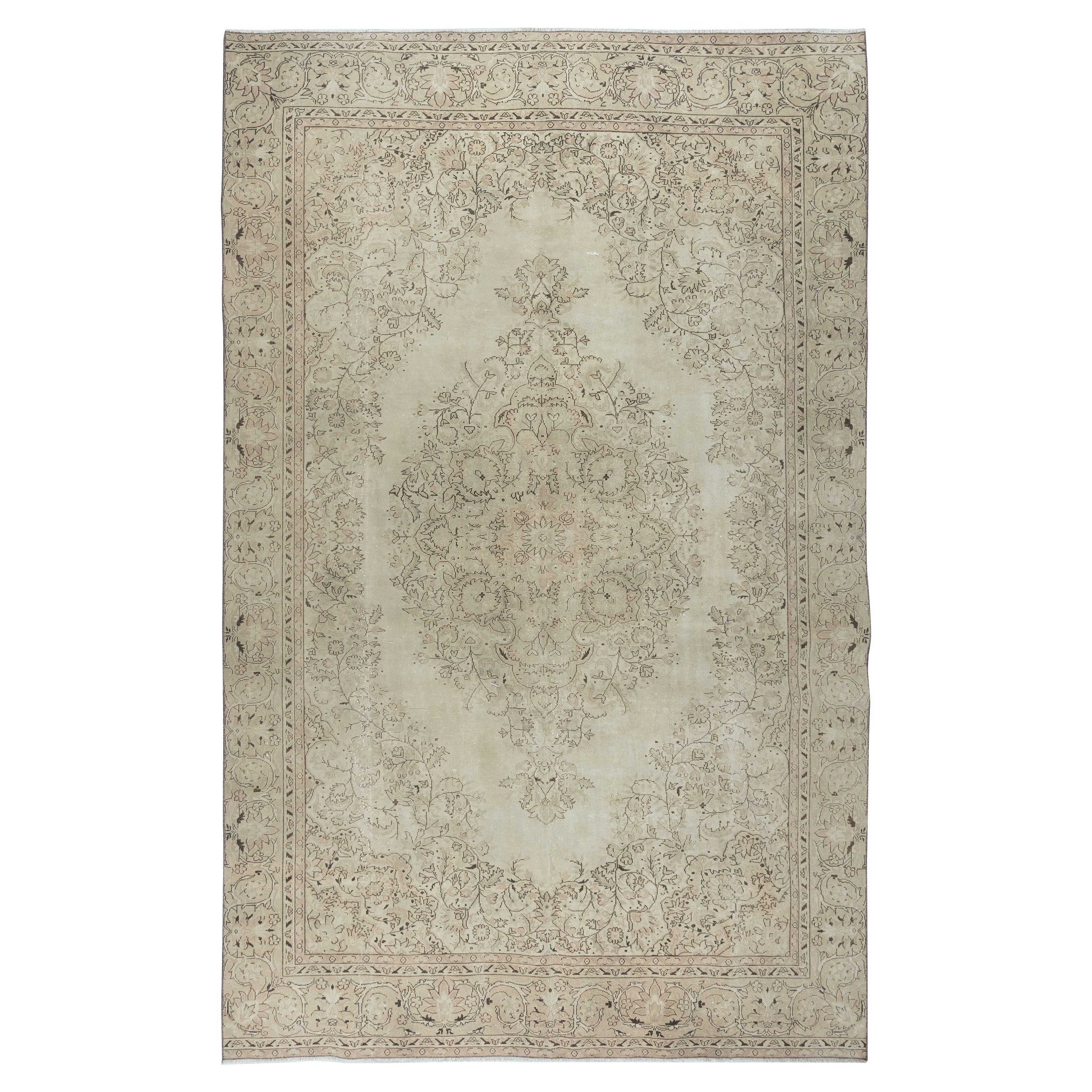 6.3x10.2 Ft One of a kind Handmade Beige Rug, Vintage Sun Faded Turkish Carpet