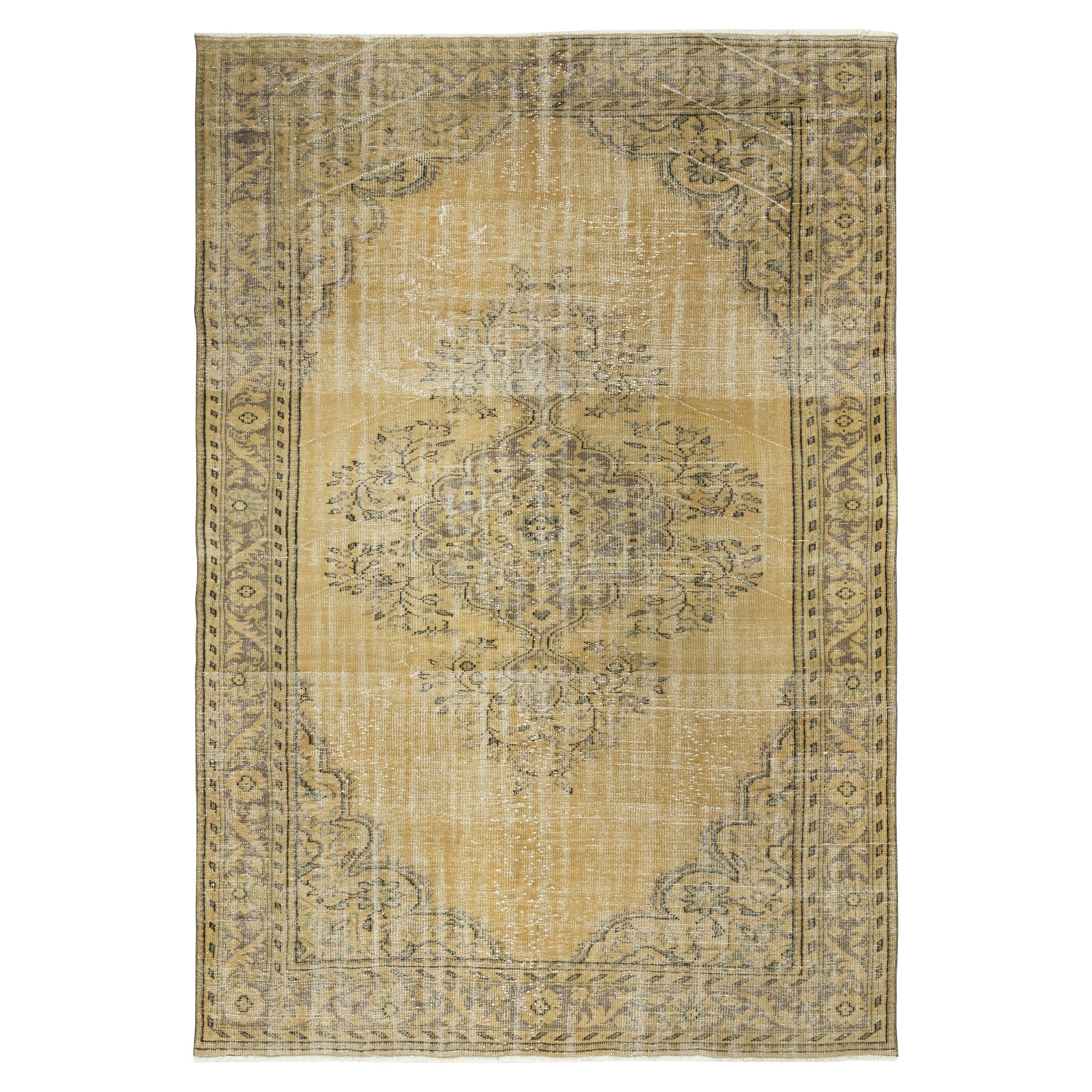 7x10 Ft Vintage Turkish Area Rug for Living Room. Handmade Sun Faded Carpet For Sale