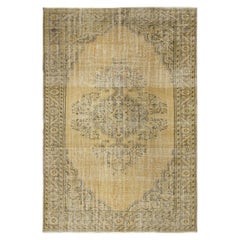 7x10 Ft Vintage Turkish Area Rug for Living Room. Handmade Sun Faded Carpet