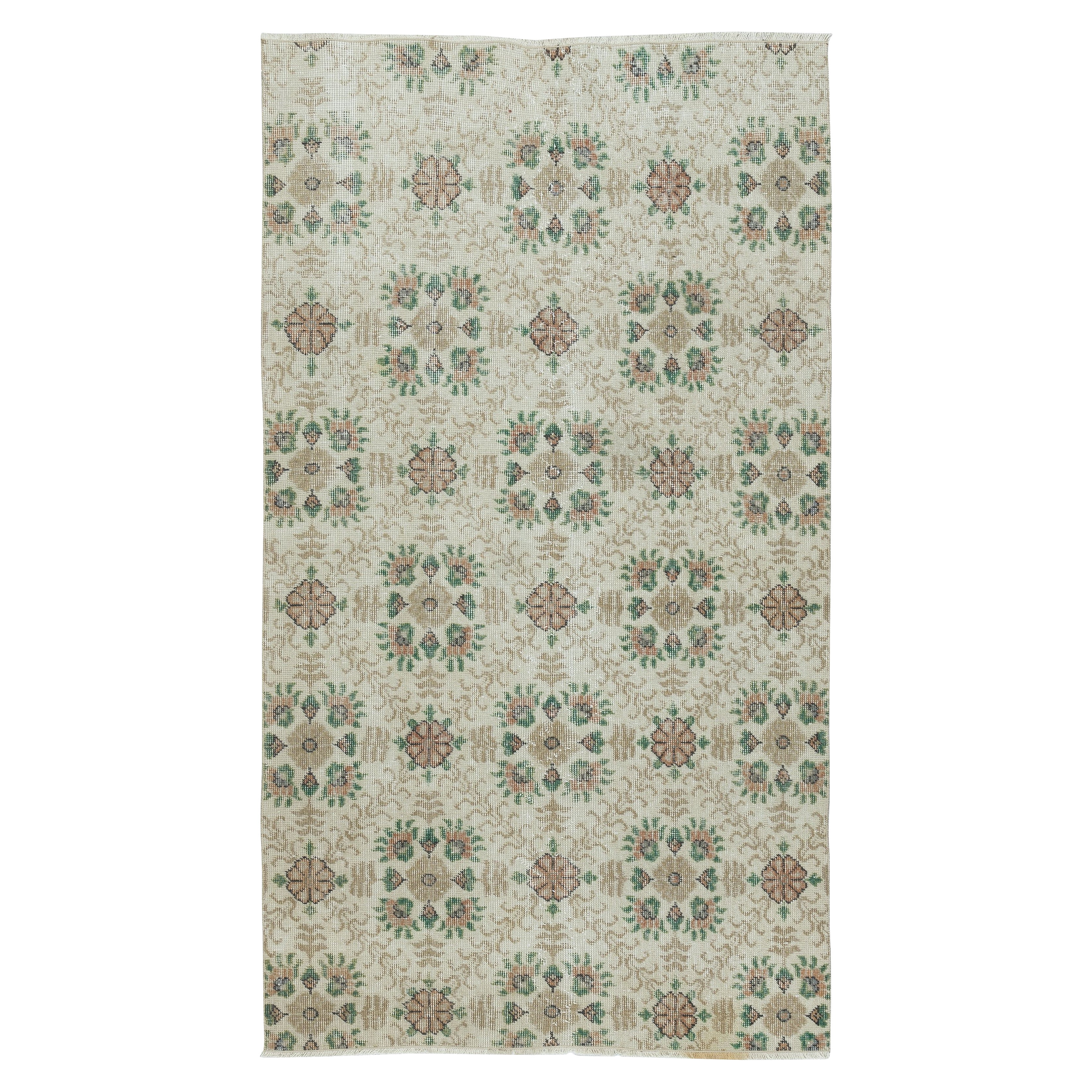 3.8x6.7 Ft One of a pair Vintage Handmade Turkish Accent Rug with Floral Design
