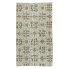 3.8x6.7 Ft Une paire de tapis d'accent turc vintage fait à la main avec un design floral