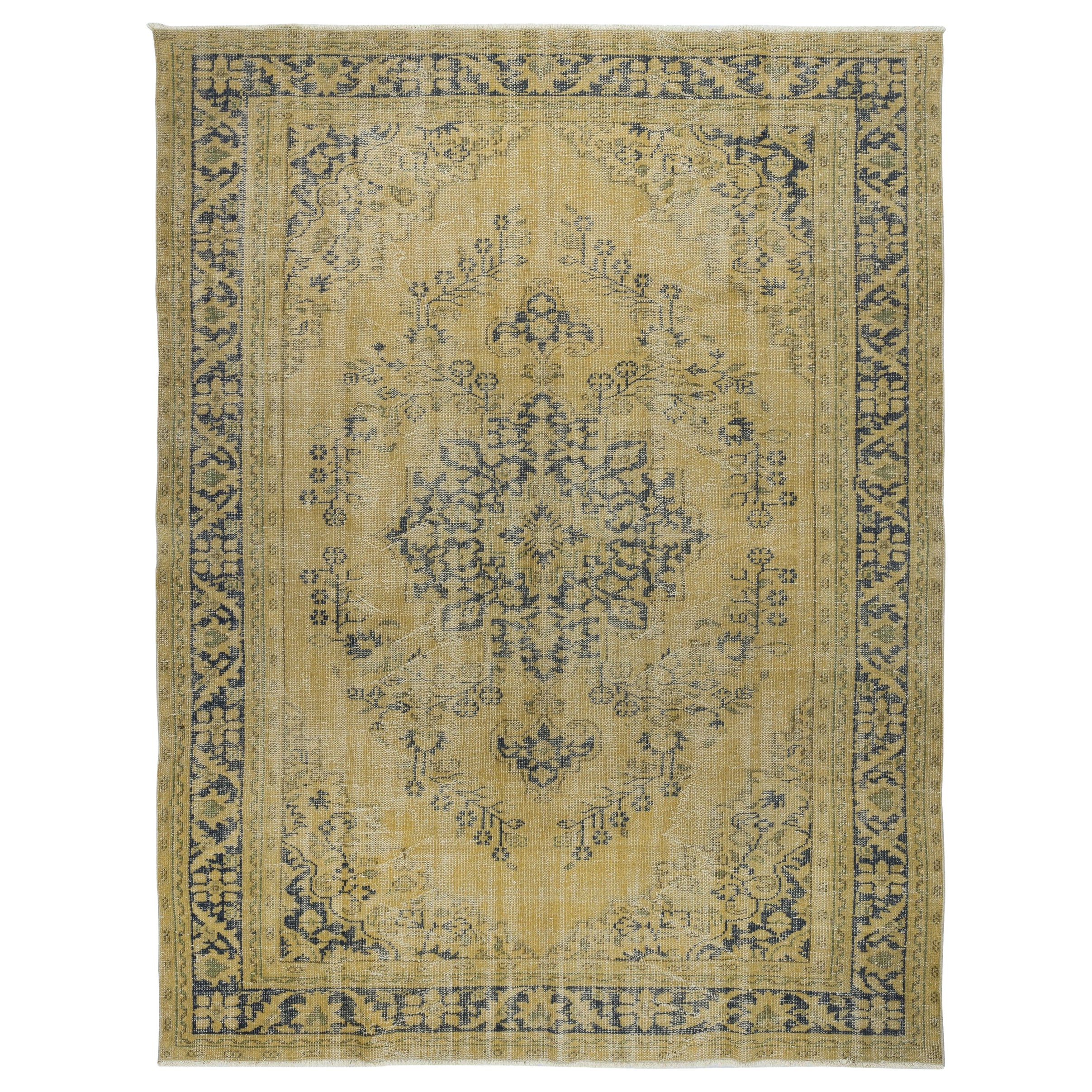 7.2x9.5 Ft Rustic Unique Handmade Area Rug, 1960s Sun Faded Turkish Carpet