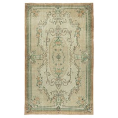 Alfombra de lana turca inspirada en el aubusson francés vintage hecho a mano de 5,4 x 8,8 pies