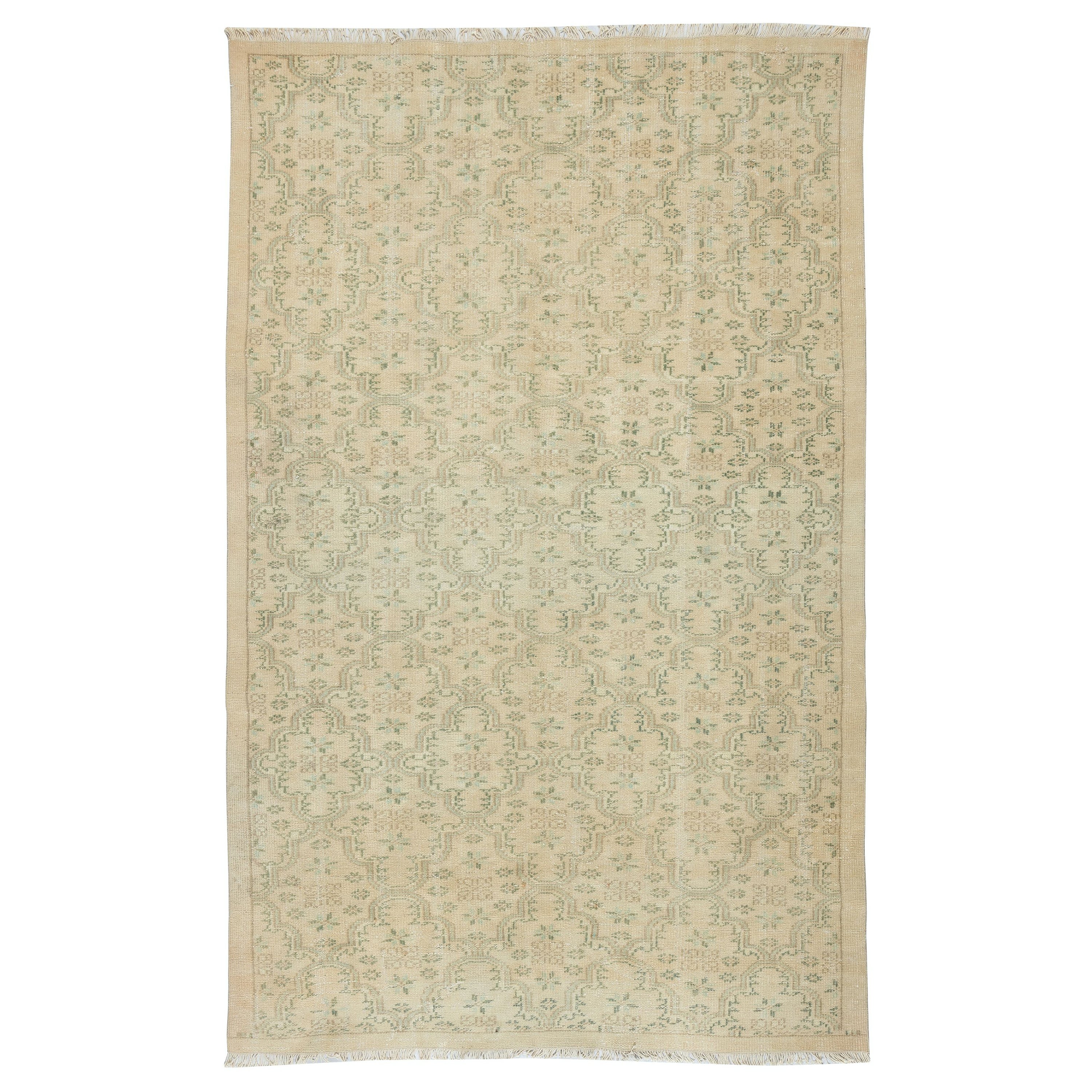 5.7x9 Ft Vintage Sun Faded Rug with Floral Design. Handmade Turkish Carpet