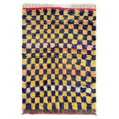4x6 Ft Vintage Handmade Turkish Tulu Rug with Checkered Design. Circa 1950