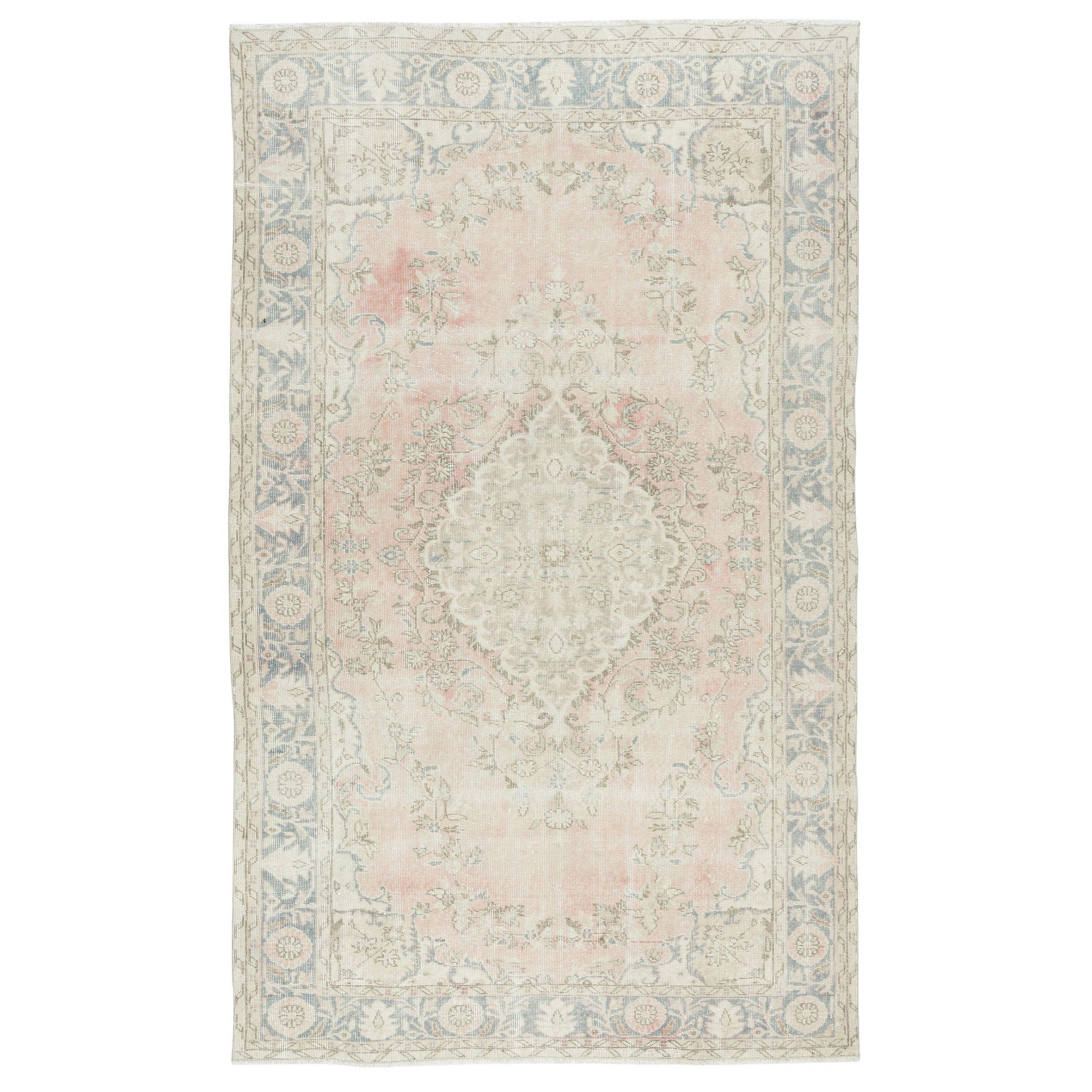 5.8x9.5 Ft One of a kind Vintage Area Rug, Sun Faded Handmade Turkish Carpet
