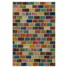 5x7.4 Ft Modern Bohemian Patchwork Rug. Handmade from Re-Dyed Vintage Carpets