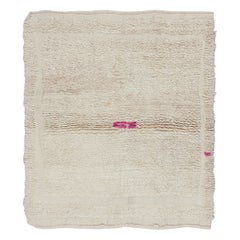 3x3 Ft Minimalist Vintage Anatolian "Tulu" Rug in Solid Beige, 100% Natural Wool