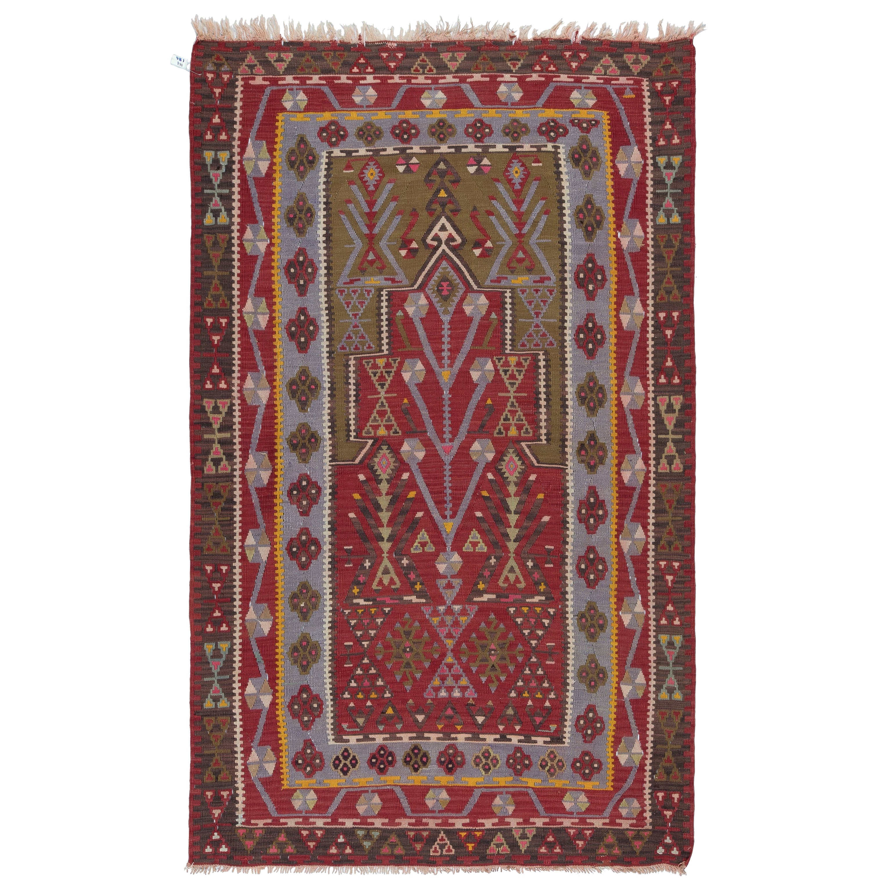 3.7x6.2 Ft Hand-Woven Turkish Kilim. 100% Wool. Vintage Flat-Weave Rug