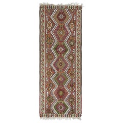 5x13.5 Ft Alfombra Kilim Turca Vintage de Corredor con Patrones Geométricos. 100% Lana