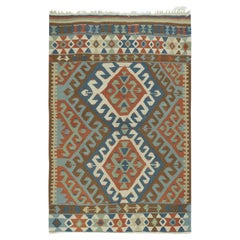3.8x6 Ft Colorful Vintage Handwoven Turkish Kilim Rug with Geometric Patterns
