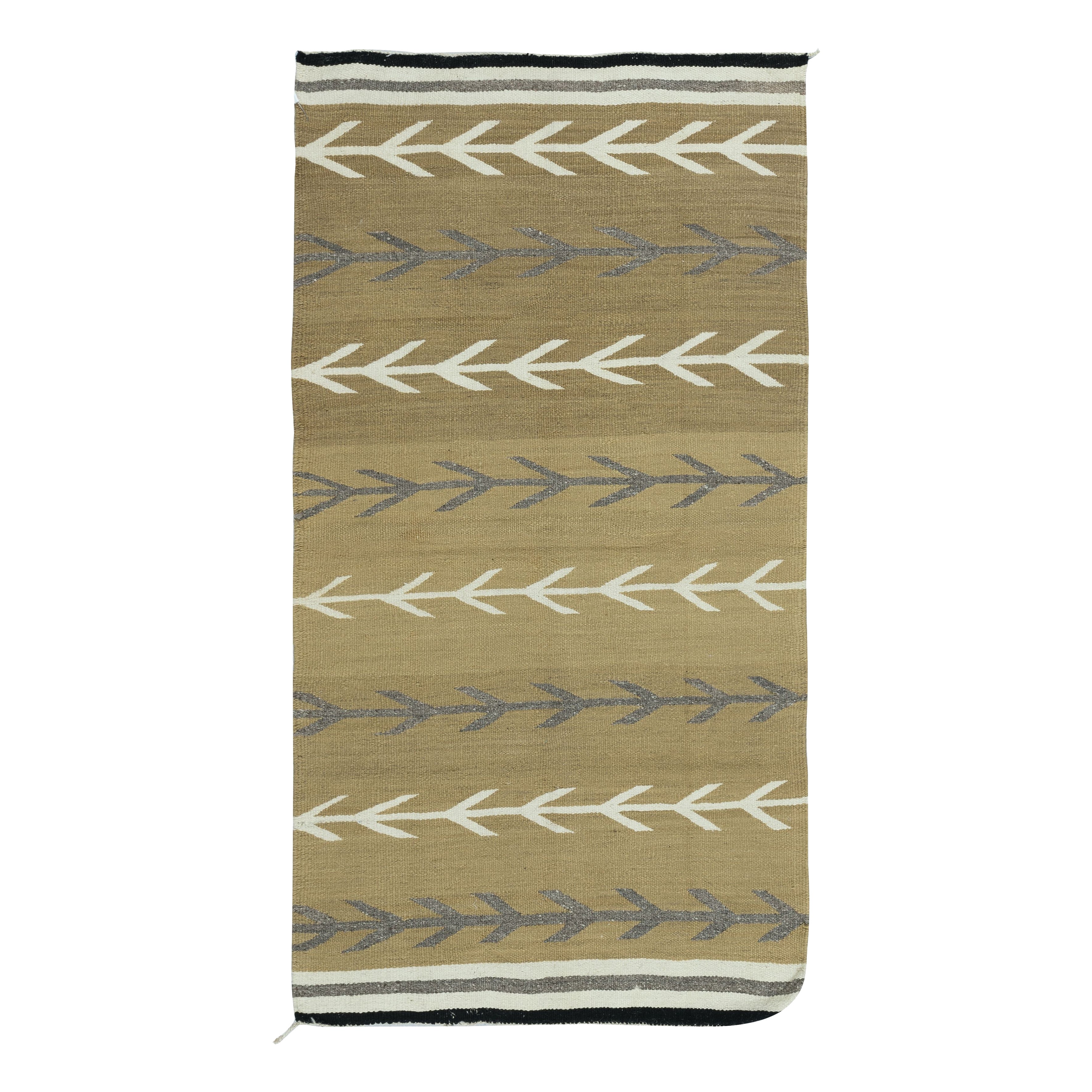 33x60 in Vintage American Indian Flat-weave Kilim Rug in Brown Color. 100% Wool