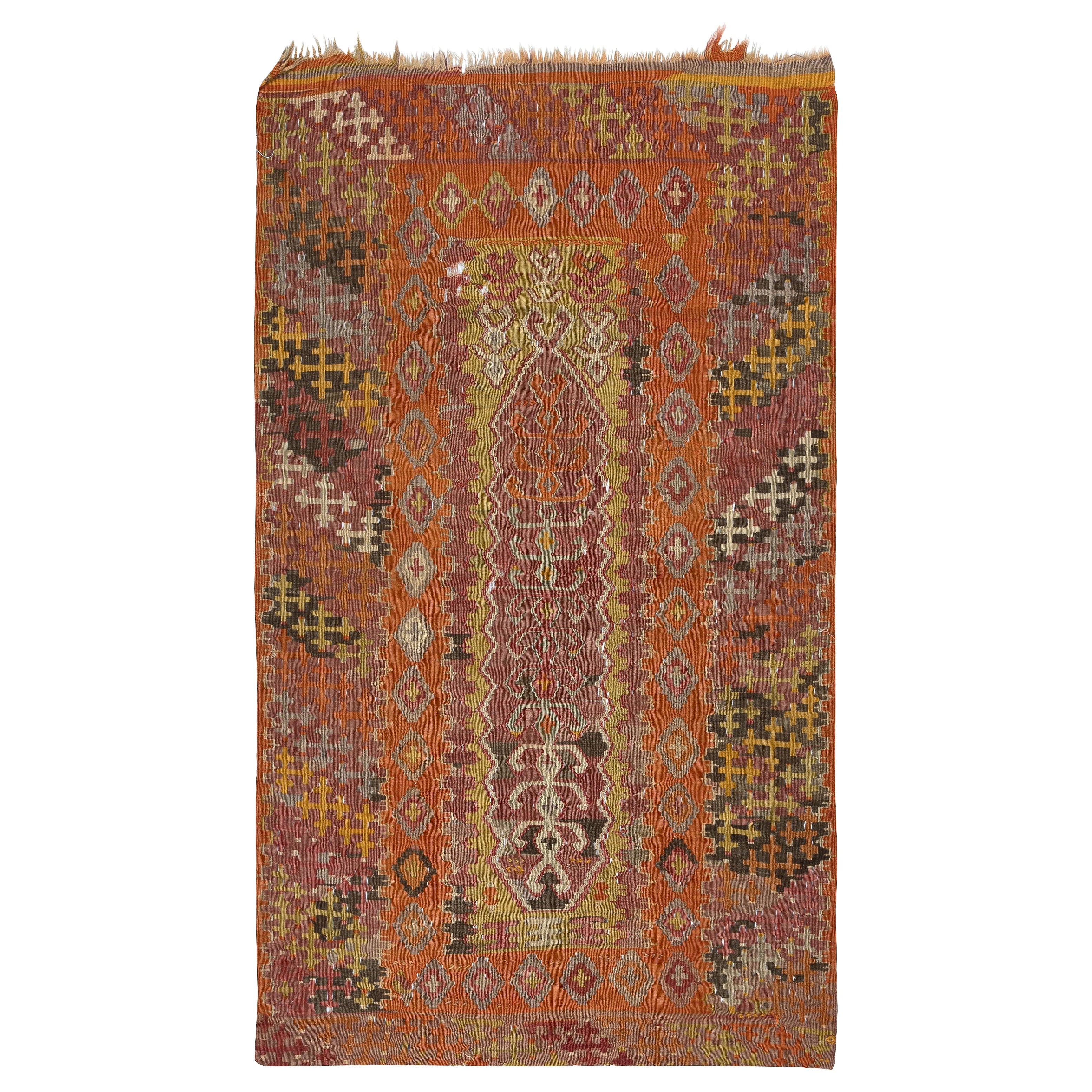 3.2x5.2 Ft Mid-Century Bohemian Turkish Kilim. 100% Wolle. Vintage Flachgewebe-Teppich
