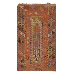 3.2x5.2 Ft Mid-Century Bohemian Turkish Kilim. 100% laine. Tapis vintage à armure plate