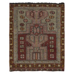 3x3.8 Ft Vintage Hand-woven Kilim. 100% Wool. Vintage Flat-Weave Turkish Rug