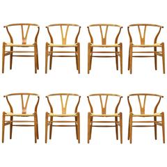 Set of Eight Wishbone Y Dining Chairs CH 24 by Hans J. Wegner for Carl Hansen