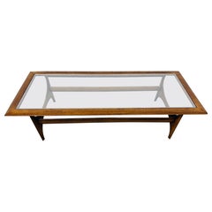 Mid-Century Modern Lane Silhouette Glass Top Walnut Coffee Table