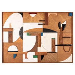 Ceramic on wood collage relief ELEMENTS by Natalie Rich-Fernandez, 2024
