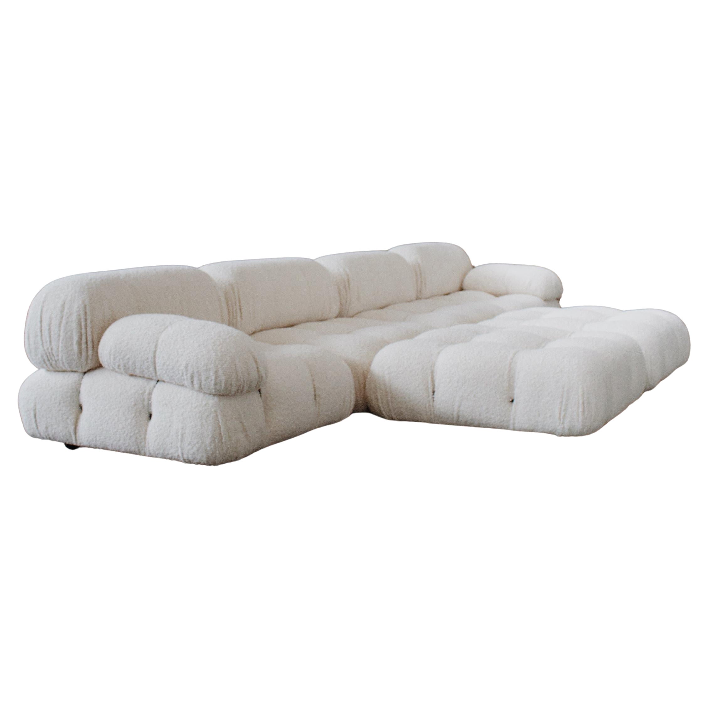 Mario Bellini "Camaleonda" Sofa for B&B Italia, Ivory Bouclé, 1970, Set of 6