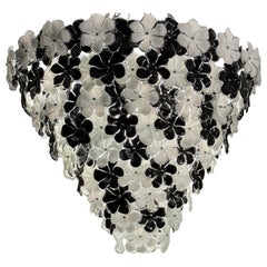 Huge Contemporary Black and White Flower Murano Glass Chandelier