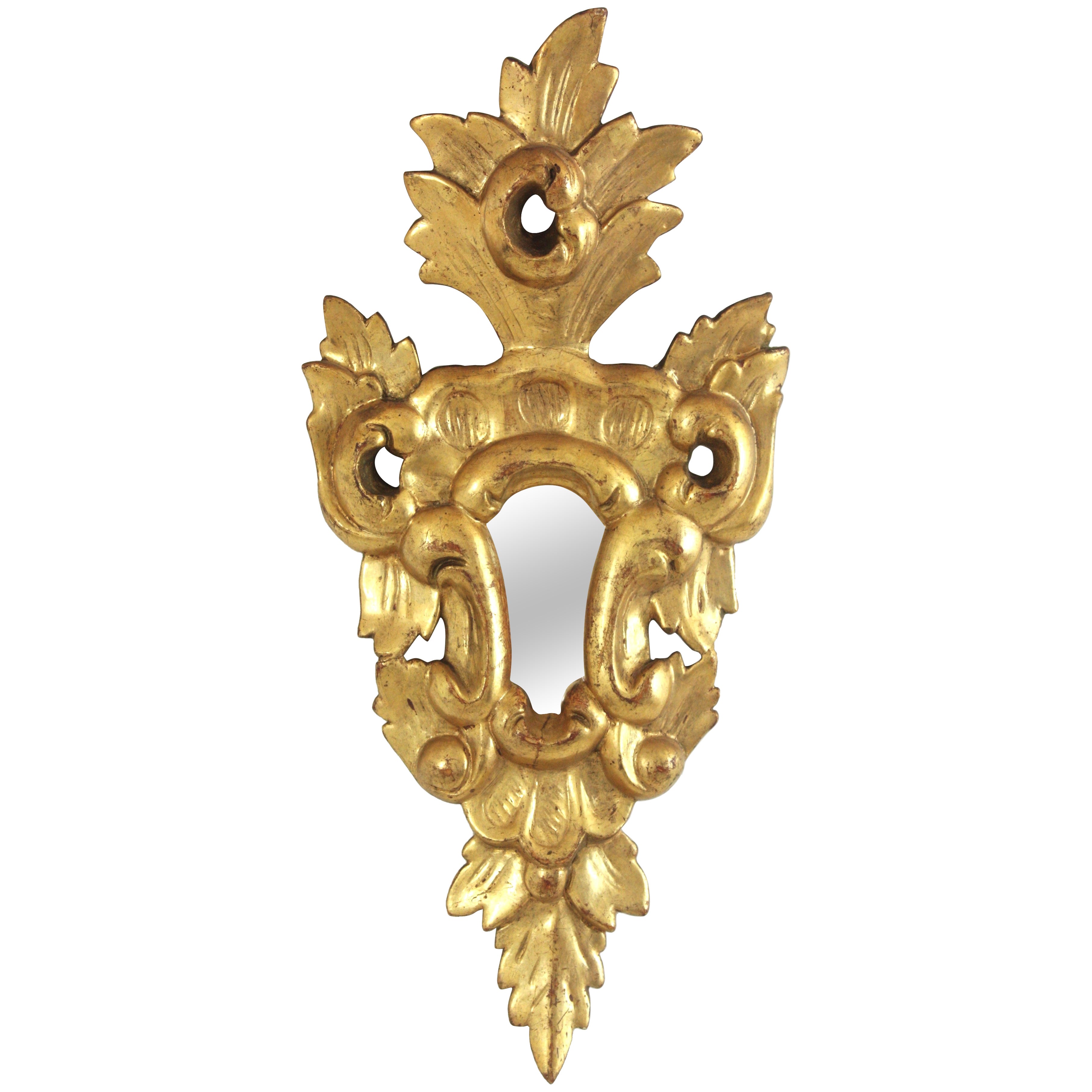Spanischer Rokoko-Spiegel aus geschnitztem Giltwood, Miniaturformat